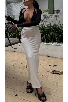 دامن سایز بزرگ سفید زنانه پارچه Moda Tekcan - کد 794899083