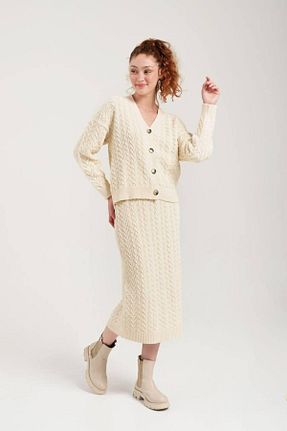 ست بالاتنه و پائین تنه بژ زنانه بافت vaaaymoda - کد 794986690