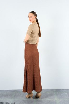 دامن قهوه ای زنانه ساتن Lupies - کد 795469357