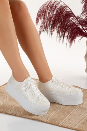 کفش مجلسی سفید زنانه پاشنه پر پاشنه متوسط ( 5 - 9 cm ) پارچه نساجی کد 795479297