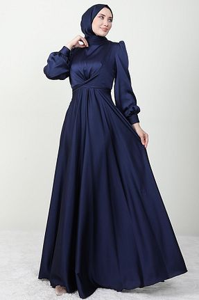 لباس مجلسی حجاب سرمه ای زنانه یقه ایستاده giz astore - کد 795551130