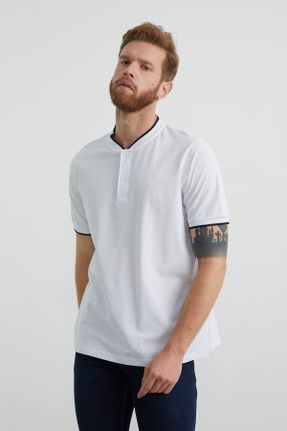 تی شرت سفید مردانه اورسایز یقه قاضی تکی طراحی کد 795240896