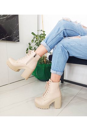 بوت / نیم بوت بژ زنانه چرم مصنوعی GDT Ayakkabı - کد 378614801