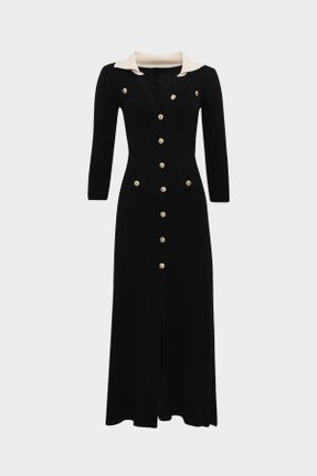لباس مشکی زنانه تریکو پنبه (نخی) تنگ آستین-بلند کد 786125878