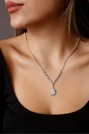 گردنبند جواهر زنانه روکش نقره HUBANN - کد 438362142