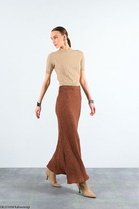 دامن قهوه ای زنانه ساتن Lupies - کد 795469357