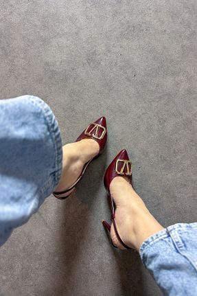 کفش پاشنه بلند کلاسیک زرشکی زنانه چرم مصنوعی SHOEBELLAS - کد 795640240