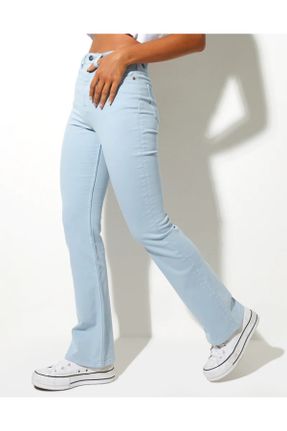 شلوار آبی زنانه فاق بلند پاچه لوله ای جین کد 796099651