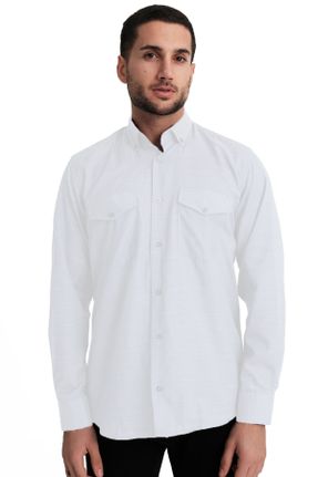 پیراهن سفید مردانه رگولار یقه دکمه دار پنبه - پلی استر کد 796170059