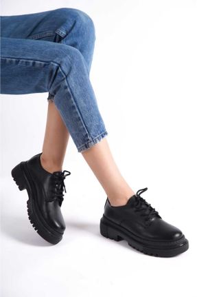 کفش آکسفورد مشکی زنانه چرم مصنوعی پاشنه کوتاه ( 4 - 1 cm ) کد 795777828