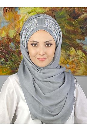 روسری طوسی ساده BUTİKAMBAR - کد 795857775