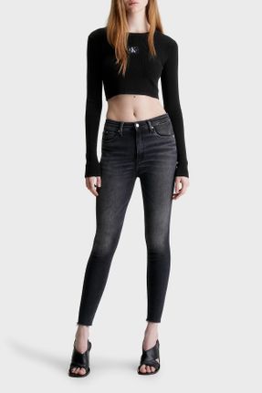 شلوار جین مشکی زنانه پاچه تنگ فاق بلند استاندارد کد 795938470