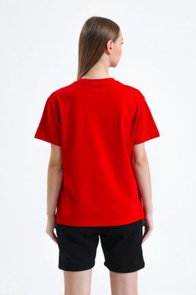 تی شرت قرمز زنانه رگولار یقه گرد پنبه (نخی) کد 723224798