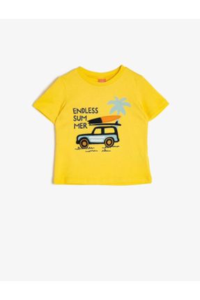 تی شرت زرد بچه گانه رگولار یقه گرد کد 36403373