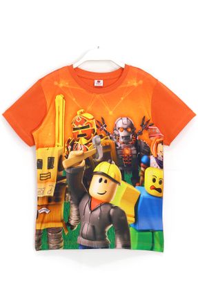 تی شرت نارنجی بچه گانه یقه گرد پنبه - پلی استر - الاستن رگولار طراحی کد 104722138