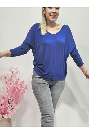 بلوز آبی زنانه ساده MADAME MELEK - کد 795809824