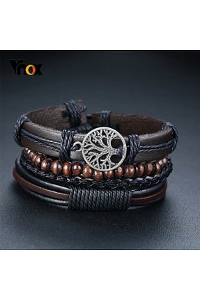 دستبند جواهر قهوه ای مردانه چرم Gogoey - کد 795830846