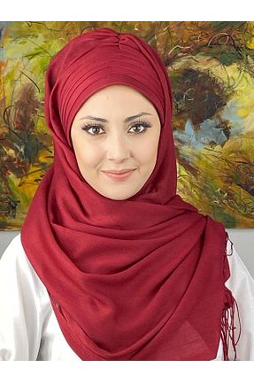 روسری زرشکی ساده BUTİKAMBAR - کد 795857772