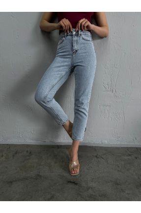 شلوار جین آبی زنانه پاچه تنگ سوپر فاق بلند لیکرا ساده بلند کد 796071506