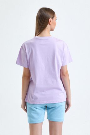 تی شرت بنفش زنانه رگولار پنبه (نخی) یقه گرد کد 723161211