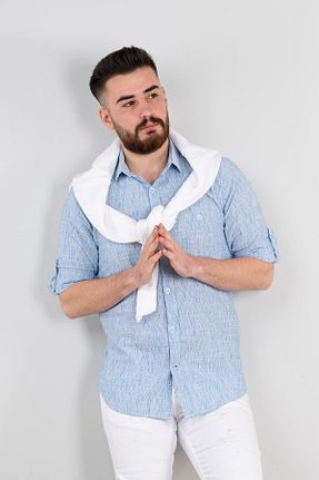 پیراهن آبی مردانه اسلیم فیت AKÇAYLAR - کد 89908113