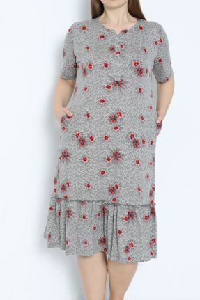 لباس طوسی زنانه بافت طرح گلدار راحت آستین-کوتاه کد 796365777