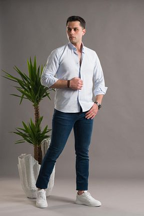 پیراهن آبی مردانه اسلیم فیت ModTime - کد 701933868