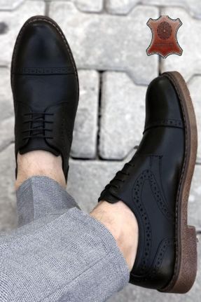 کفش کلاسیک مشکی مردانه چرم طبیعی پاشنه کوتاه ( 4 - 1 cm ) پاشنه ساده کد 252337993
