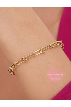 دستبند استیل طلائی زنانه فولاد ( استیل ) کد 796459739
