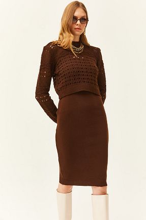 ست بالاتنه و پائین تنه قهوه ای زنانه تریکو Olalook - کد 796390044