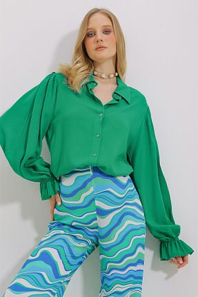 پیراهن سبز زنانه رگولار Trend Alaçatı Stili - کد 796359791