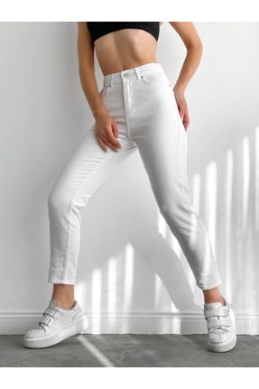 شلوار جین سفید زنانه پاچه ساده فاق بلند جین بلند کد 796590992