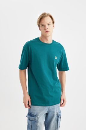 تی شرت سبز زنانه ریلکس یقه گرد تکی کد 796294532