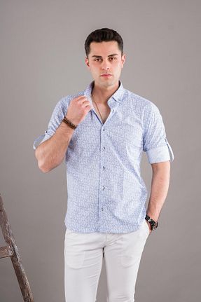 پیراهن آبی مردانه اسلیم فیت BİCAN - کد 303121284