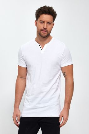 تی شرت سفید مردانه رگولار یقه هفت کد 796643892