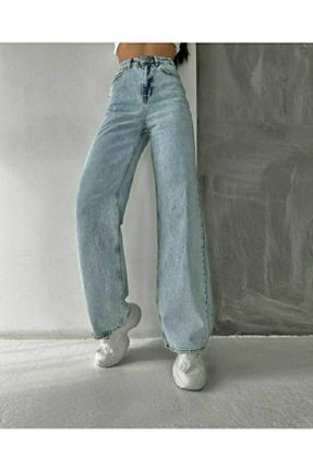 شلوار جین آبی زنانه پاچه لوله ای فاق بلند کد 796646681