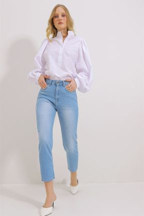 شلوار جین آبی زنانه پاچه لوله ای جین ساده کد 796362567