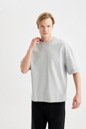 تی شرت طوسی مردانه رگولار یقه گرد پارچه ای تکی کد 796294746