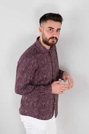 پیراهن زرشکی مردانه اسلیم فیت AKÇAYLAR - کد 89905530