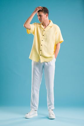 پیراهن زرد مردانه اورسایز یقه پیراهنی پنبه (نخی) کد 701353472