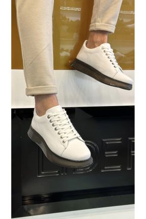 کفش کژوال سفید مردانه چرم طبیعی پاشنه کوتاه ( 4 - 1 cm ) پاشنه ساده کد 796386504