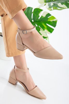 کفش پاشنه بلند کلاسیک بژ زنانه چرم مصنوعی پاشنه ضخیم پاشنه کوتاه ( 4 - 1 cm ) کد 797086191