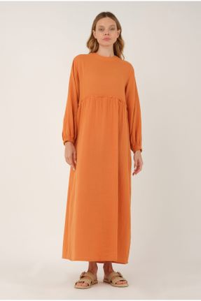 لباس نارنجی زنانه بافتنی اورسایز آستین-بلند کد 681705560