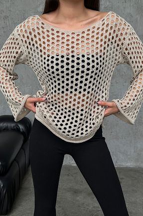 پلیور قهوه ای زنانه هندسی Nosia - کد 796985606