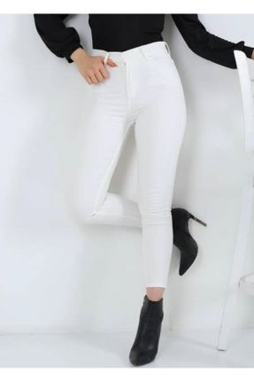 شلوار جین سفید زنانه فاق بلند جین بلند کد 797227006