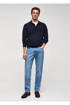 شلوار جین آبی مردانه پاچه رگولار ساده استاندارد کد 751652464