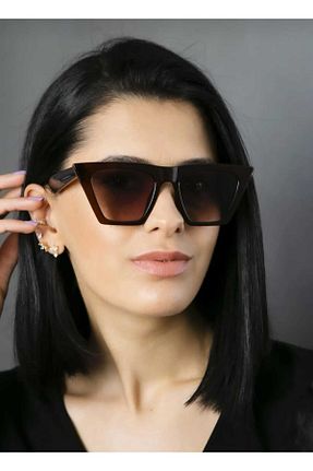 عینک آفتابی قهوه ای زنانه 59+ UV400 پلاستیک مات گربه ای کد 797365525