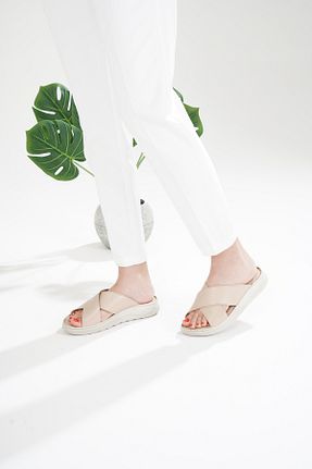 دمپائی بژ زنانه چرم خالص Mira Terlik - کد 795028163