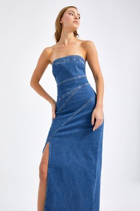 لباس آبی زنانه جین پنبه (نخی) استراپلز کد 780570484