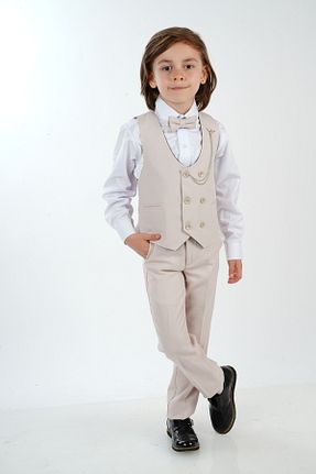 کت و شلوار بژ بچه گانه یقه پرستوئی carino